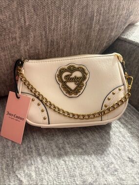 Juicy Couture Cream Shoulder Bag with Gold Chain and Heart Plaque